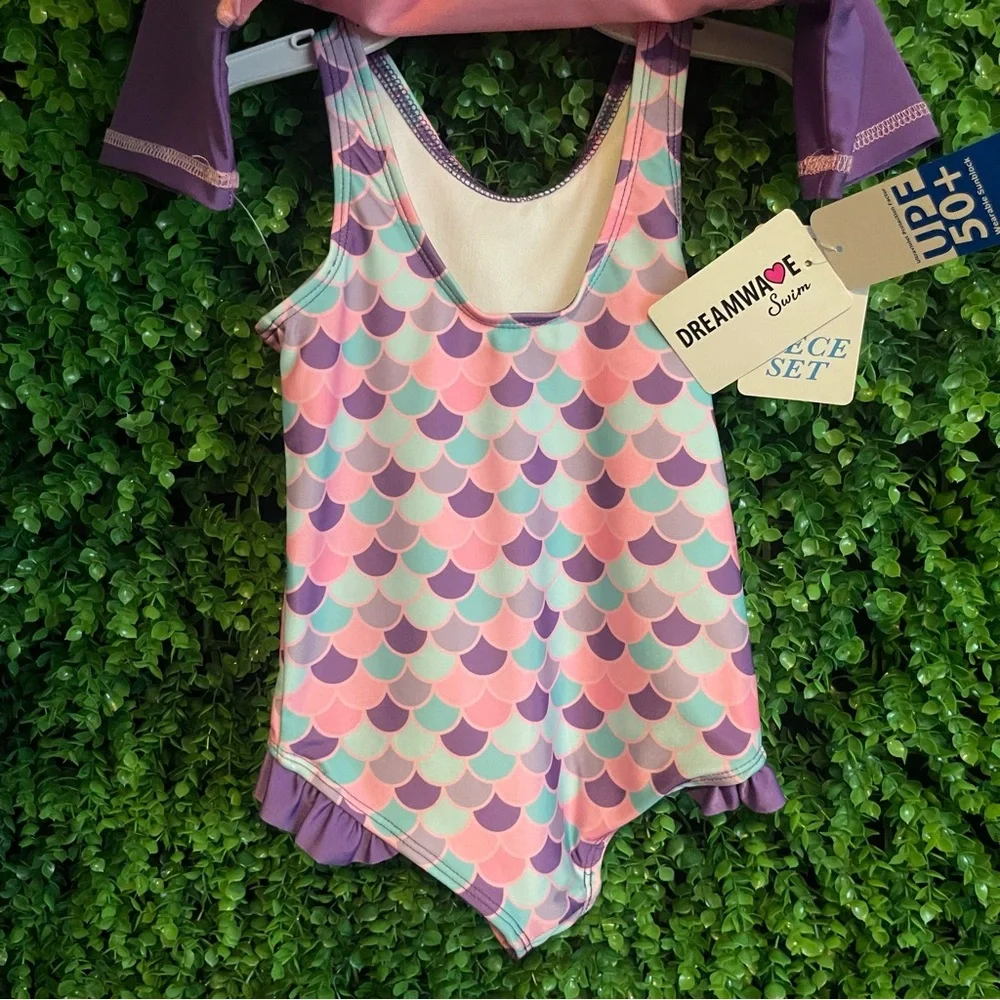 Dreamwave Swim Toddler 2pc Rashgaurd Mermaid Swim Set 3T Quick Dry pink Purple